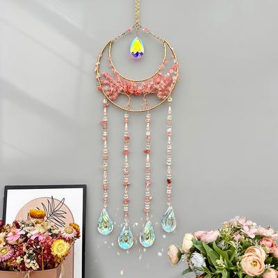 Elegantes Windspiel aus Naturkristallstein im Boho-Stil – handgefertigte Hängedekoration für Schlafzimmer und Wand – Wohnaccessoires