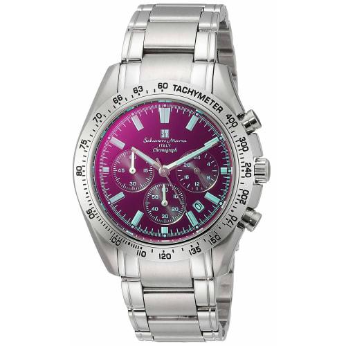 Salvatore Marra Men's Chronograph Watch with Colored Glass, Model SM18106-SSBKSV, Officially Imported