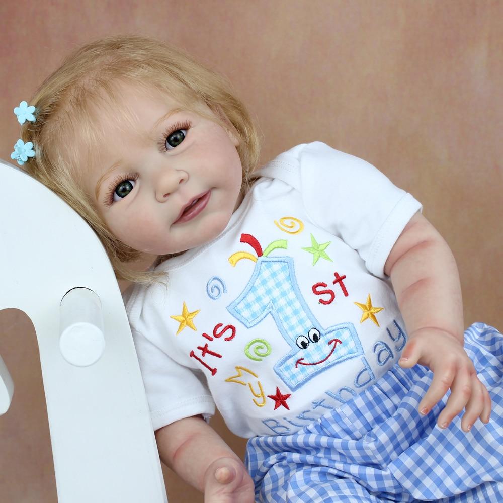 BZDOLL 55CM 3D Paint Skin Silicone Reborn Baby Doll Have Blood Vessels Lifelike 22 Inch Blonde Lisa Princess Toddler Girl Birthday Toy