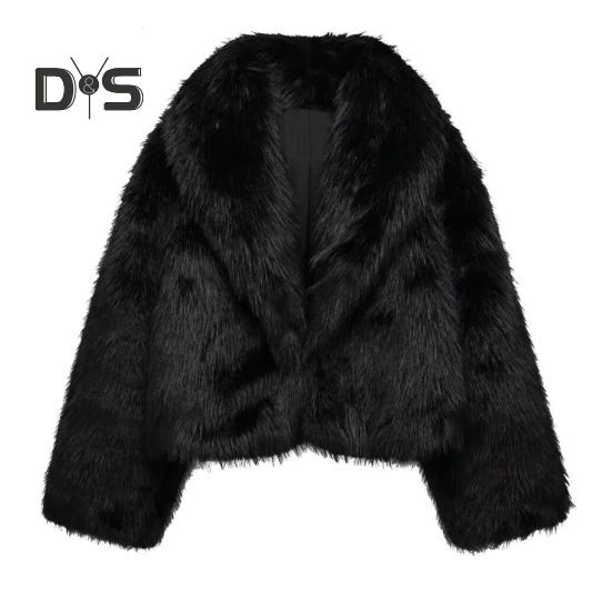

Осень-зима Женский кардиган Пальто Искусственный мех Утолщенный плюш Отложной воротник Чистый цвет Длинные рукава Однотонный кардиган Куртка S чёрный