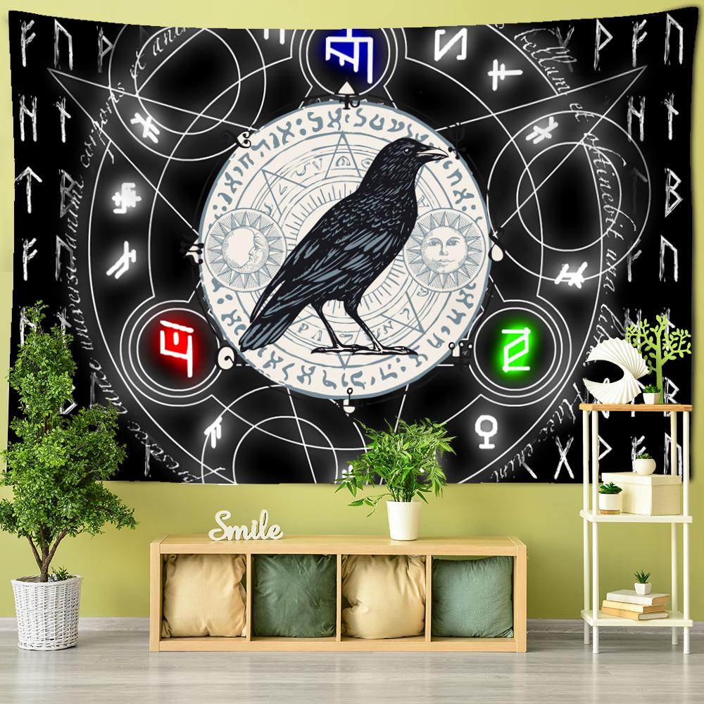 Crow Pattern Tarot Card Tapestry Wall Hanging Tapiz Hippie Witchcraft Mystery Constellation Art Dormitory Home Decor