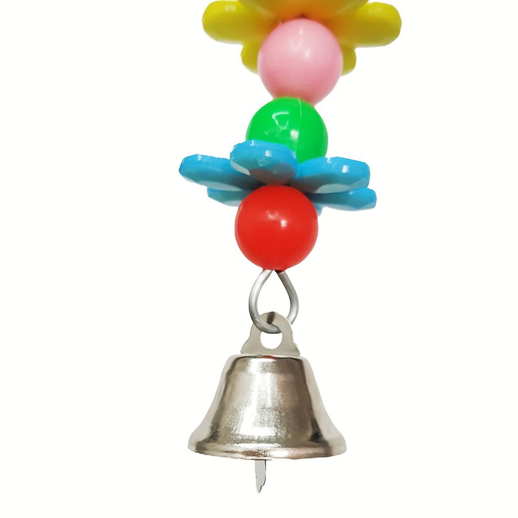 Parrot Chew Toy, Bell Pendant Colorful Round Bead Flower String for Birdcage Accessories