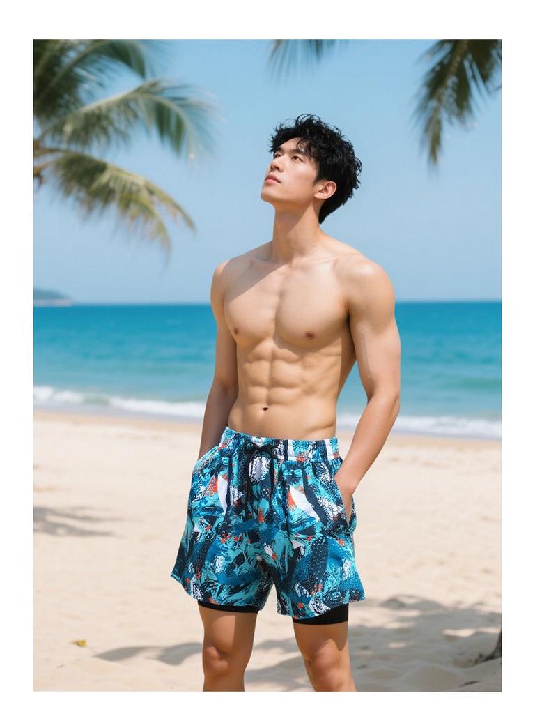 Men's Quick-Dry Double Layer Swim Trunks - Breathable, Loose Fit Beach & Sport Shorts