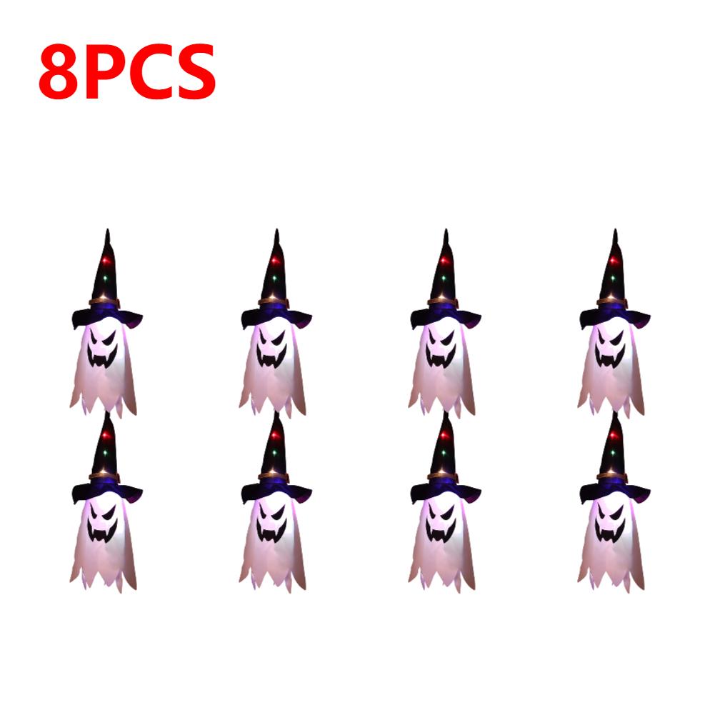 5-20PCS Halloween LED Flashing Light Hanging Ghost Halloween Party Dress Up Glowing Wizard Hat Lamp Horror Props Home Bar Decor