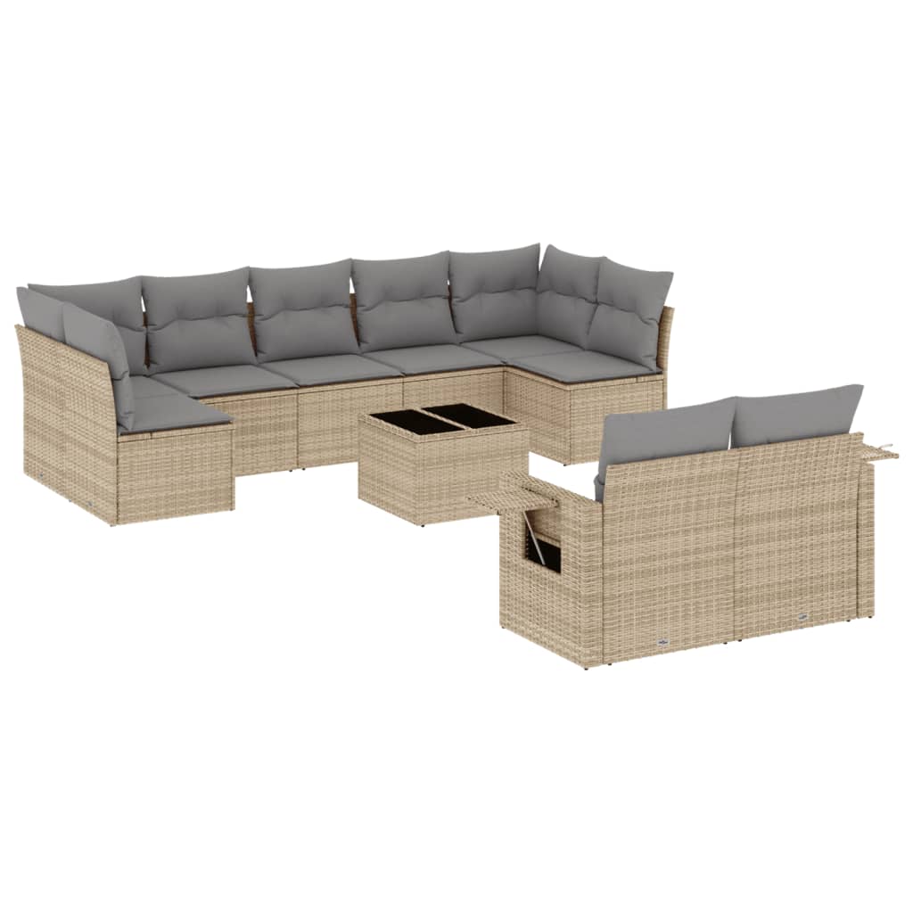 Vidaxl 10-Cz. Garden Furniture Set With Cushions, Beige, Poly Rattan