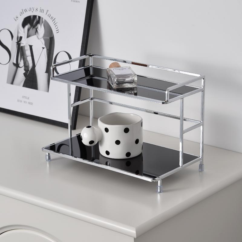 Metal Desktop Layered Storage Rack Double-Layer Desk Storage Rack Bathroom Cosmetics Storage Rack for Living Room Entrance Hall Kitchen and Bathroom