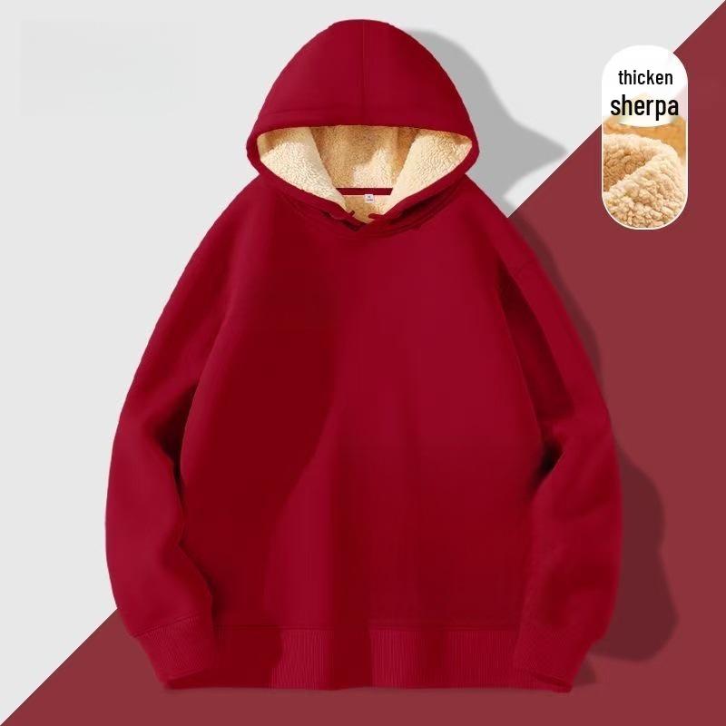 Men's Trendy Lambswool Fleece-Lined Hoodie - Warm, Thick, Solid Color Casual Outerwear for Autumn/Winter