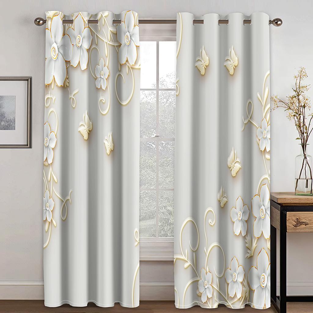 Simple Pattern Black Butterfly 3D Decorative Curtains 2 Panels Living Room Bedroom Balcony Window Decorative Curtains
