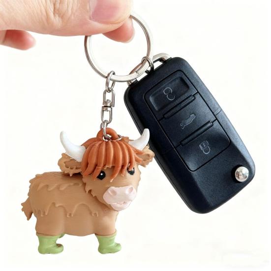 Highland Cow Keychain 3D Printed Animal Bag Pendant Cute Cow Gifts for Women Cowgirl Backpack