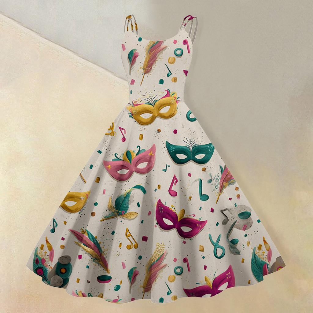 Damen Freizeitmode Karneval Bedrucktes Rundhals Retro Kleid
