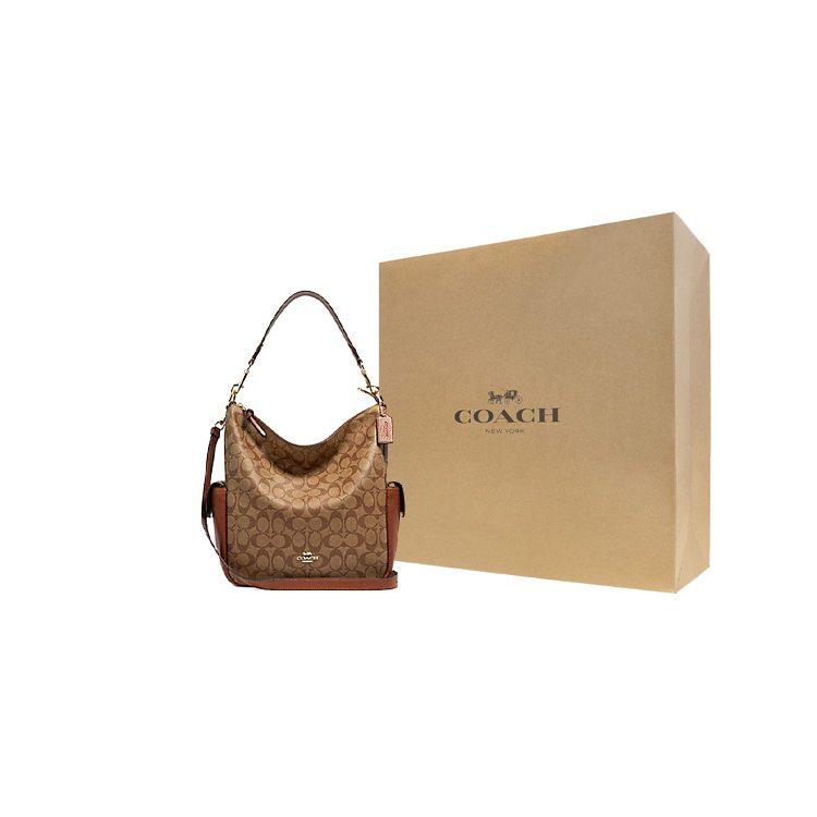 COACH Leather With Coated Canvas Bucket Bag, Crossbody Bag, Shoulder Bag, Handbag Large Women's Khaki C1523-IMS5U