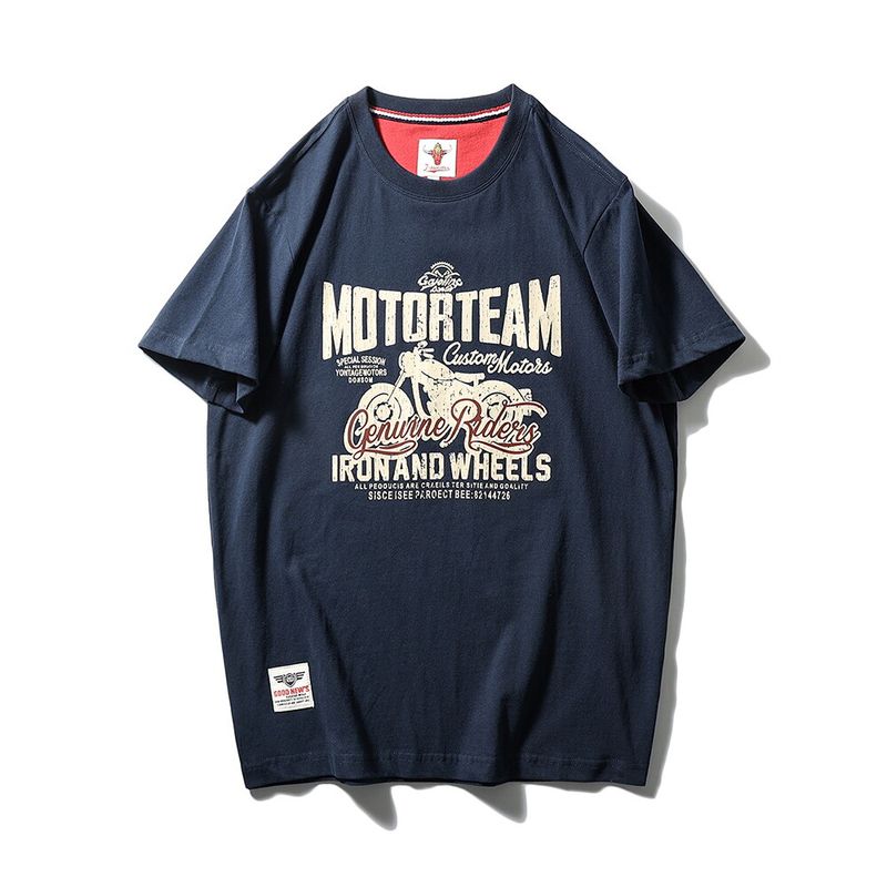 American Retro Heavyweight Pure Cotton Trendy Brand Motorcycle Print T-Shirt Men's Short-Sleeve Summer Foreign Trade Men's Vintage T-Shirt