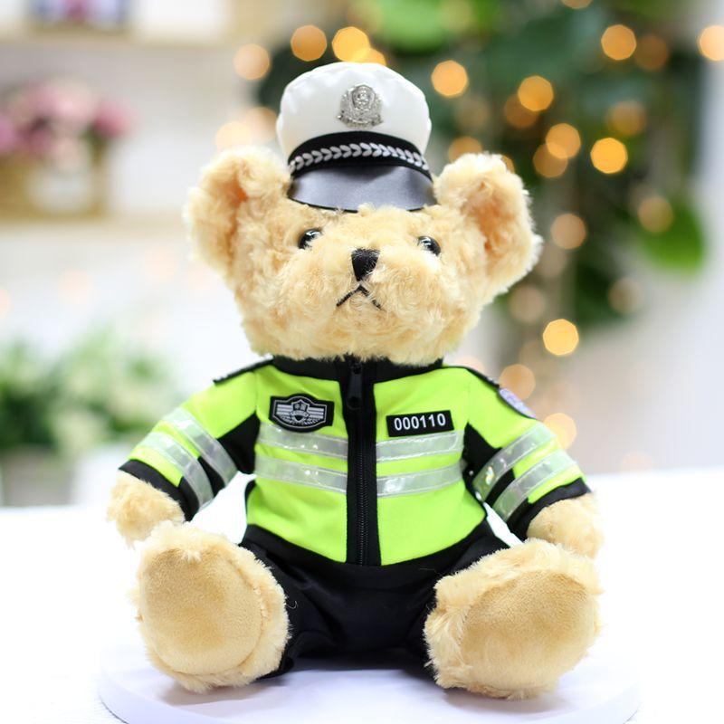 New Traffic Police Uniform Bear Keychain Plush Doll Rescue Fire Bear Pendant Event Promotion Gift