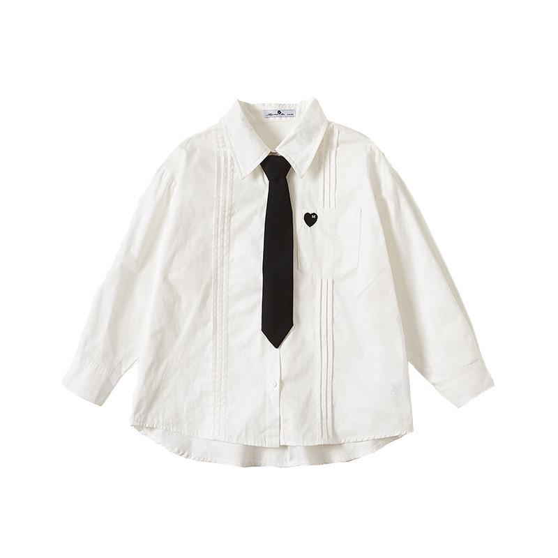 Spring Girls' Academy Long Sleeve Lapel Shirt - Korean Style for Medium and Large Girls