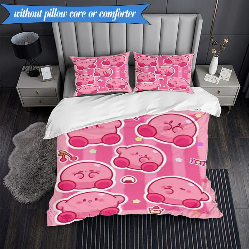Rosa Pika Muster 3-teiliges K-Pop Musikgruppen Bettwäsche-Set, Ideal für Schlafzimmer, Wohnheim, Enthält Bettbezug und 2 Kissenbezüge, Fan-Geschenke