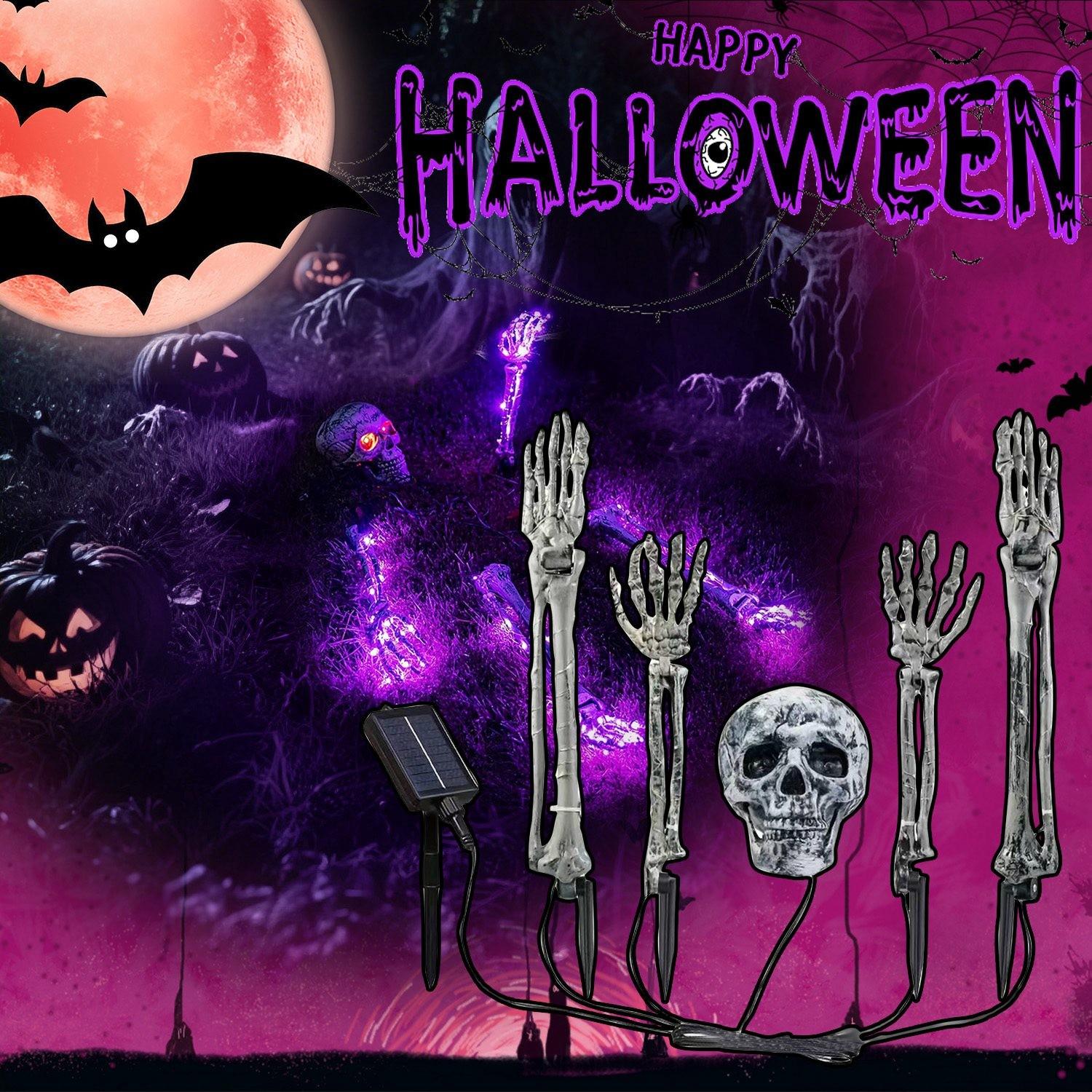 

Более реалистичные светодиодные фонари для украшения скелета на Хэллоуин для улицы, регулировка яркости, таймер, 8 режимов освещения, страшное украшение для сада на Хэллоуин One Size