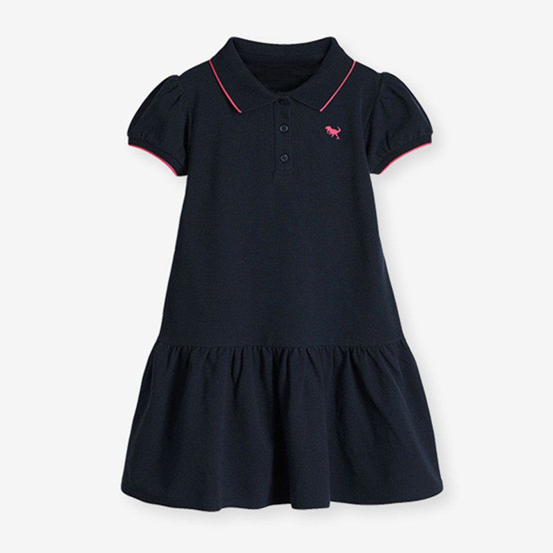 European and American Children's Clothing Summer Girls' Dress Short-Sleeved Preppy Style Kids' Fashionable Lapel Knitted Polo Dress Trendy