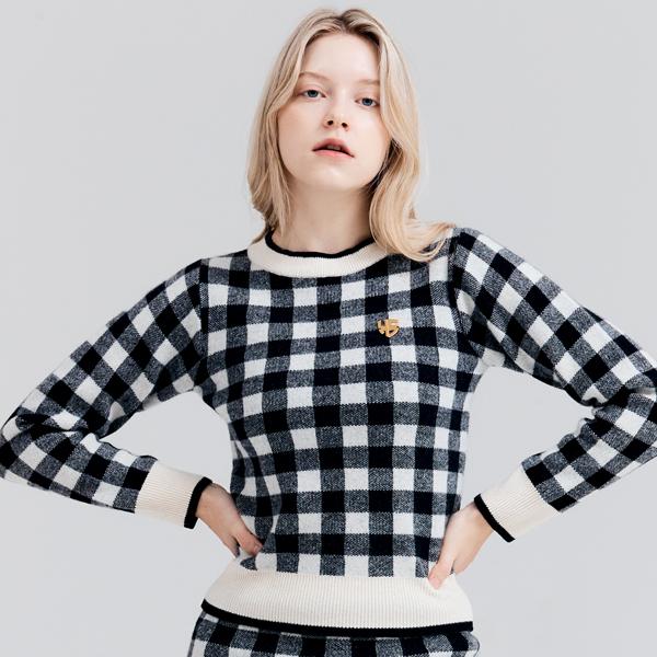 HENRY STUART Women'S Check Jacquard Knit Sweater Ivory