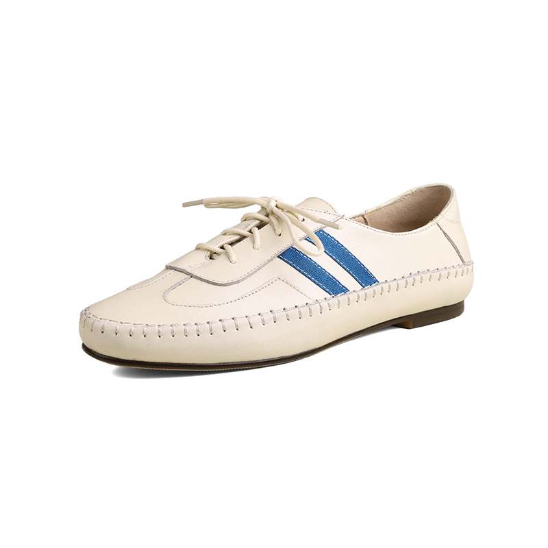 Krazing Pot Cow Skin Round Toe Size 43 Flat with Fashion Lace Up Leisure Handmade Comfortable Light Autumn Sneakers