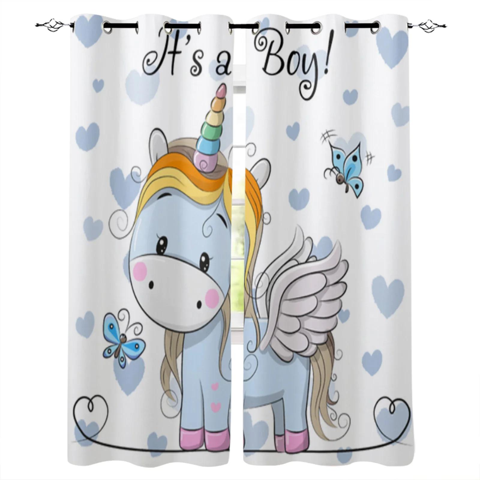 

2panels Cartoon Style Cute Pink Unicorn Windows Curtains ideal for Living Room Child Sleeping Room Window Covering Blinds Kitchen Curtains (W50H130cm)-2pcs&Grommet Top