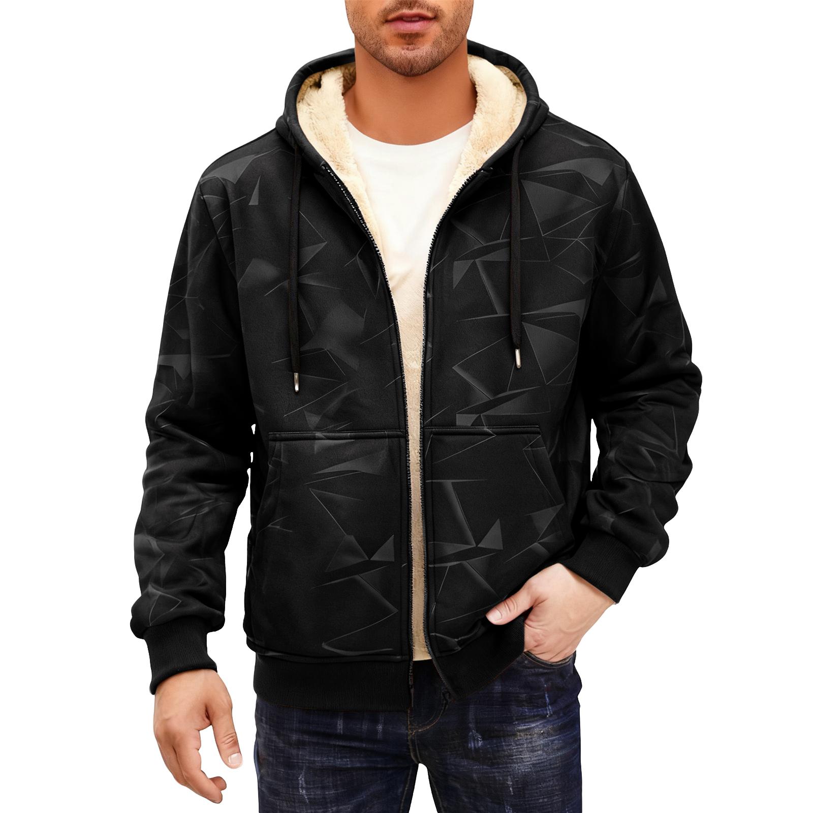 

Mens Graphic Zip Up Hoodies Lined Full Zip Thick Winter Warm Jackets Thermal Hooded Sweatshirts L