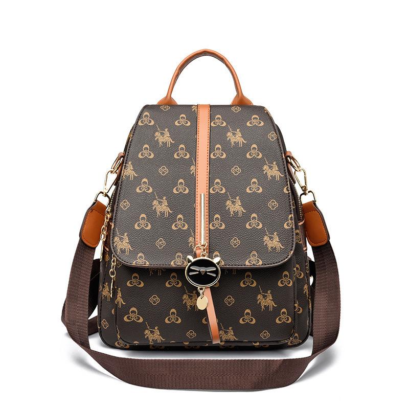 Schoolbag foreign style letter backpack women's new Korean version soft leather backpack fashionable and simple multi-purpose messenger women's small