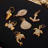 Diamond-Studded Dolphin & Starfish Stainless Steel Pendant - Cute Ocean Animal Jewelry Accessory