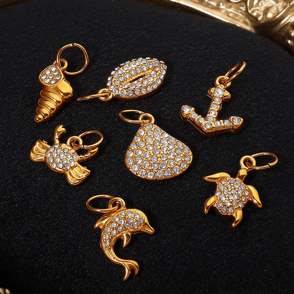 Diamond-Studded Dolphin & Starfish Stainless Steel Pendant - Cute Ocean Animal Jewelry Accessory