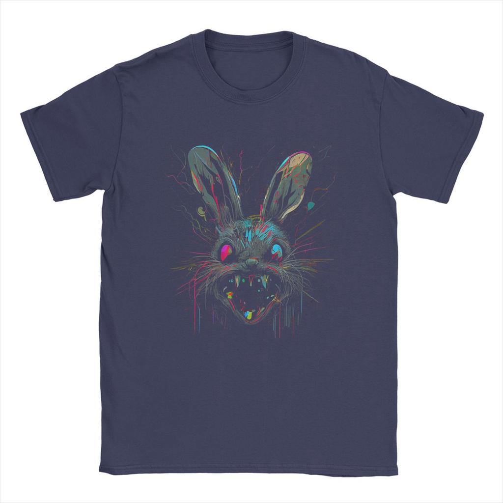 Crazy Rabbit T-Shirts Paint Horror Halloween Men Crew Neck Cotton T Shirts Weird Funny Short Sleeve Tee Plus Size