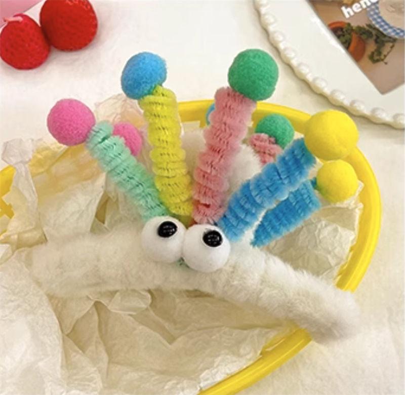 Mädchen Regenbogen Twist Stick Große Augen Plüsch Greifspange Hinterkopf Haiklammer Scheibe Haar Lustig Hässlich Süß Haarschmuck