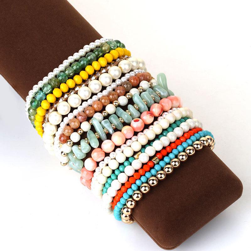 Colorful Multi-Strand Beaded Bracelet Set: Pearl & Stone Stackable Fashion Jewelry for Women