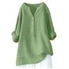 European American Loose Solid Color Stand Collar Button Long Sleeve Cotton Linen Top