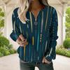 Women Plus Size Abstract Printed V Neck Front Zip Long Sleeve Sweatshirt