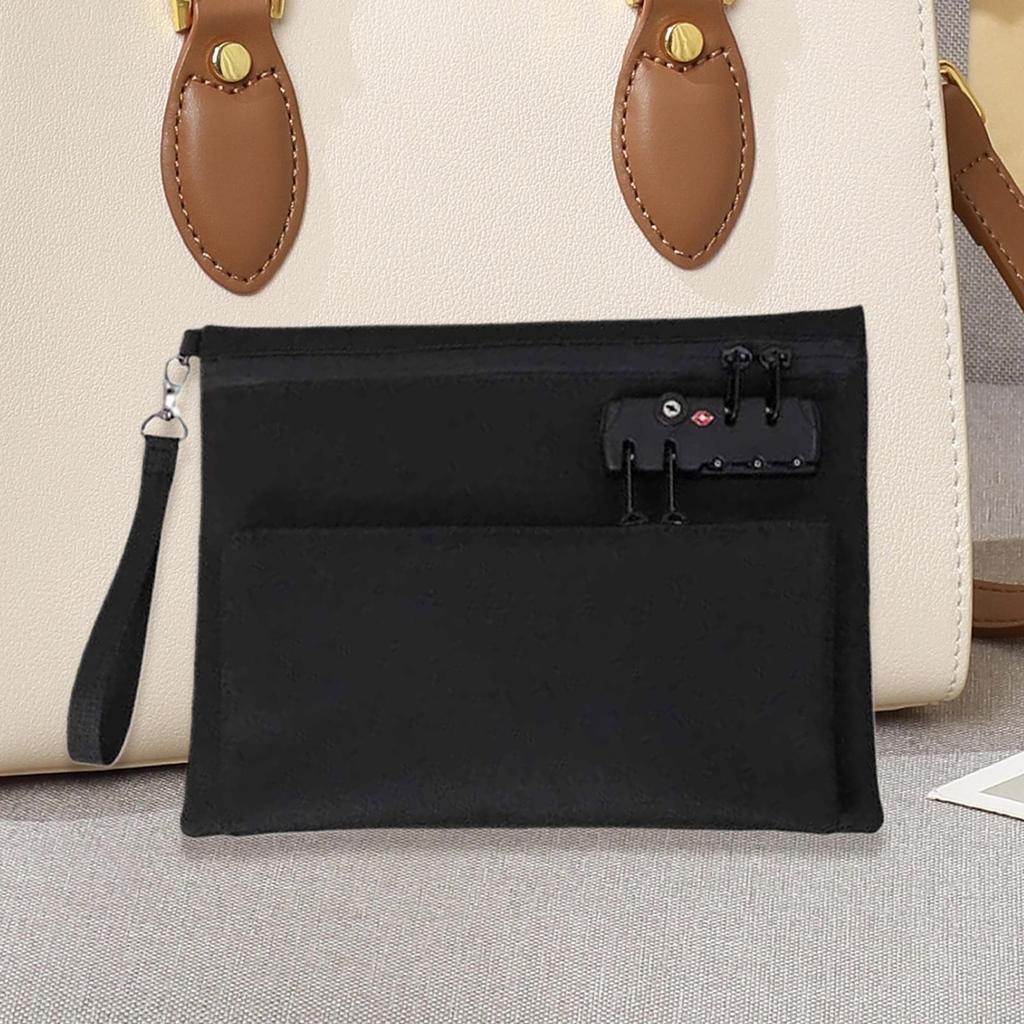 Money Bag with Lock Zippered Credit Cards Pouch Double Layer Portable Waterproof Money Bag for Camping School Hotel Bank