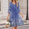 Women's Casual Floral Print V-Neck 3/4 Sleeve Dress