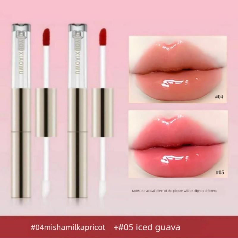 Qiyu Xiaohu Double-Ended Raincoat Mirror Lip Glaze, Non-Fading, Non-Stick, Moisturizing, Hydrating, Brightening, Water-Glossy Plump Lips