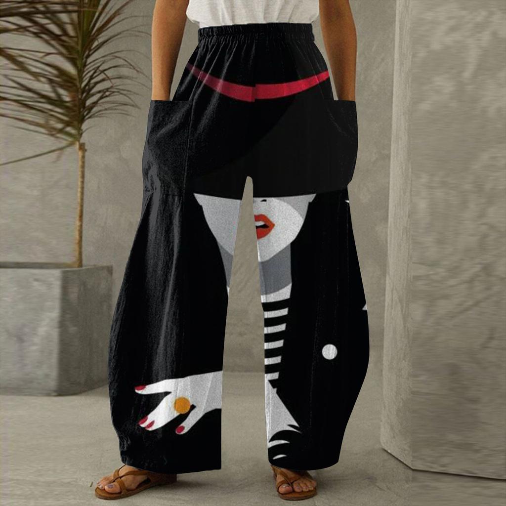 Women's  Print Casual Straight Leg Loose Wide Leg Large Size Trousers