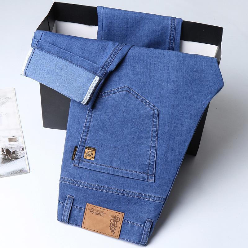 Sommer Ultradünne Tencel Jeans Herren Lockere Gerade Röhre Hellblau Dünne Bequeme Lange Hose