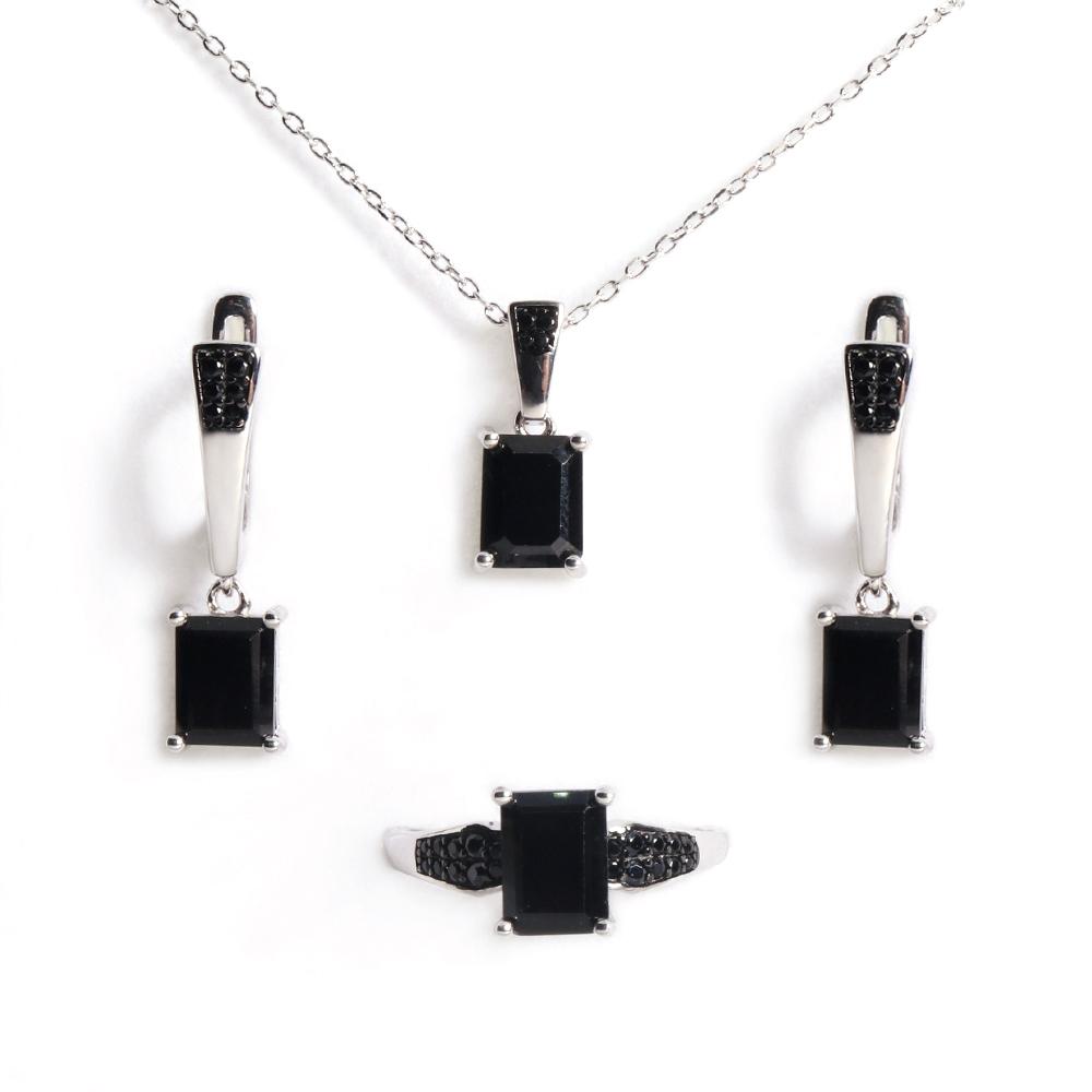 Gorgeous Noble Perseverance Natural Black Spinel Precious Gems Ring Earrings Necklace Jewelry Set S925 Silver Birthday Gift
