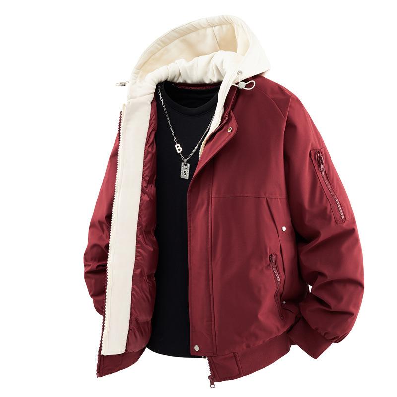 New Winter Fake Two-piece Cotton Coat for Men, Loose Cotton Coat, Men's Couple's Same Style Hooded All-match Bread Coat