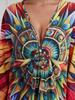 Summer Vintage Boho Women Plus Size Kaftan Sexy Beach Coverups Colorful Printed V Neck Batwing Sleeve