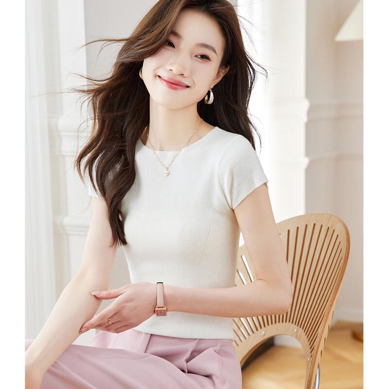 Srcr Women's Slim Fit Silk Blend Short Sleeve T-Shirt