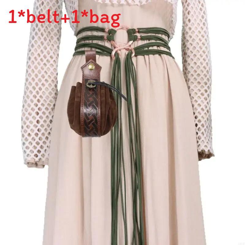 Medieval Renaissance Green Snake Belt With Decorative Buckle For Cosplay And Costume Accessory