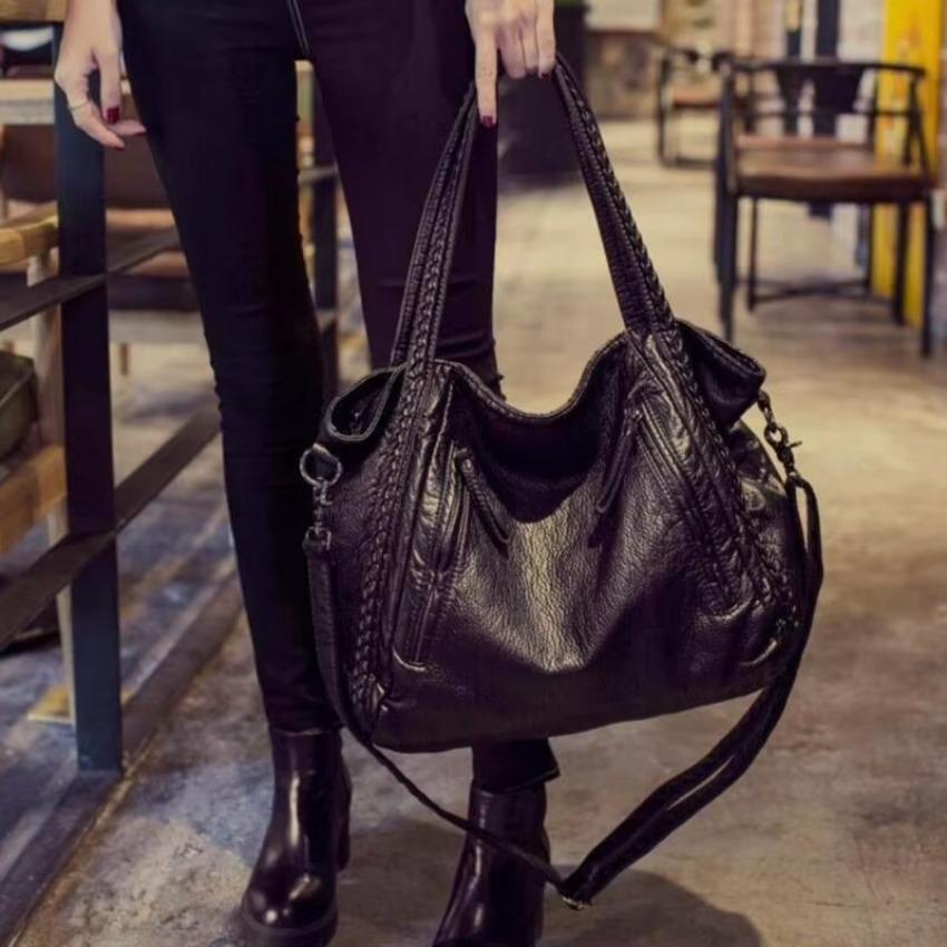 Spring/Summer New One Shoulder Large Bag Korean Version Washed Leather Women's Versatile Woven Handheld