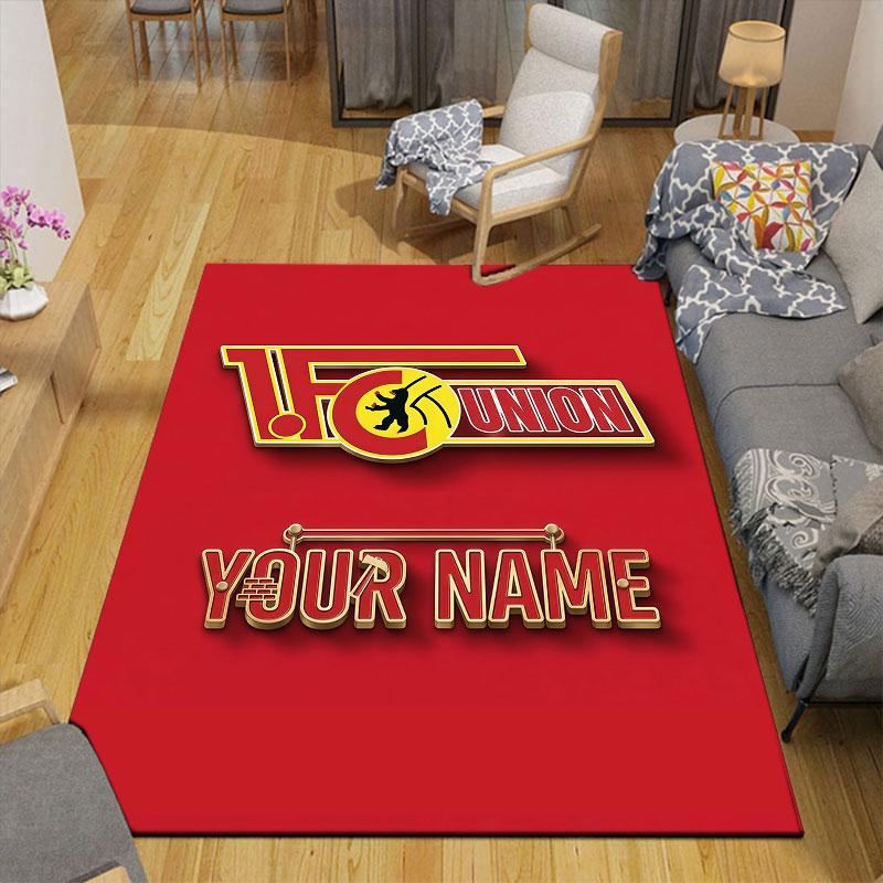Custom Name,1.FC Union Berlin Home Sofa Decoration for Living Room & Bedroom, Non‑Slip Play Flannel Floor Mat for Game Room