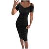Moda feminina com decote em v sexy veludo hip wrap vestido de noite