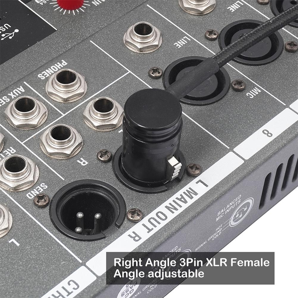 Male/Female Professional XLR Adapter 90 Degree Right Angle Black Shell XLR Solder Connector Zinc Alloy Shell for Power Amplifier