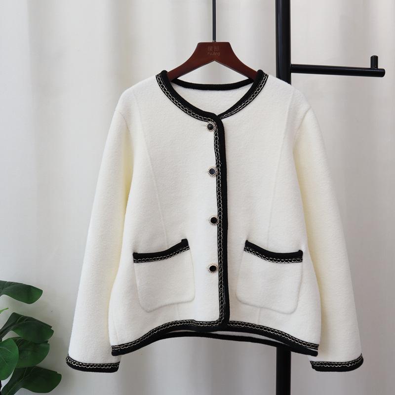 Autumn and Winter New Design Sense Knitted Double-sided Woolen Cardigan Loose Temperament Sweater Jacket Women