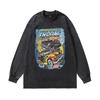 High Street Trend Brand Long Sleeve T-Shirt American Street Hip Hop Printing Washed Old Cotton Top Bottom T-Shirt Men