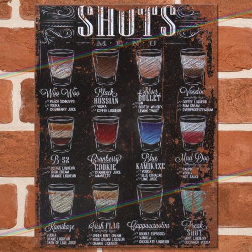 

SHOTS MENU Metal Signs Man Cave Shed Garage Bar Pub Vintage Retro Tin Sign UKAluminum 20x30cm（7.8x11.8inch）
